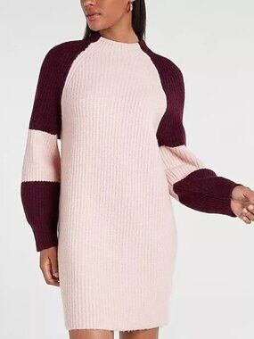 Express Sweater Dress Women's Size s Ribbed Knit Raglan Sleeve Pink Plum